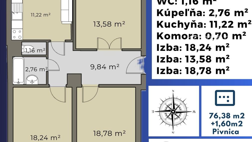 Priestranný 3-izbový byt v Starom Meste – s možnosťou prerobenia na 4-izbový!